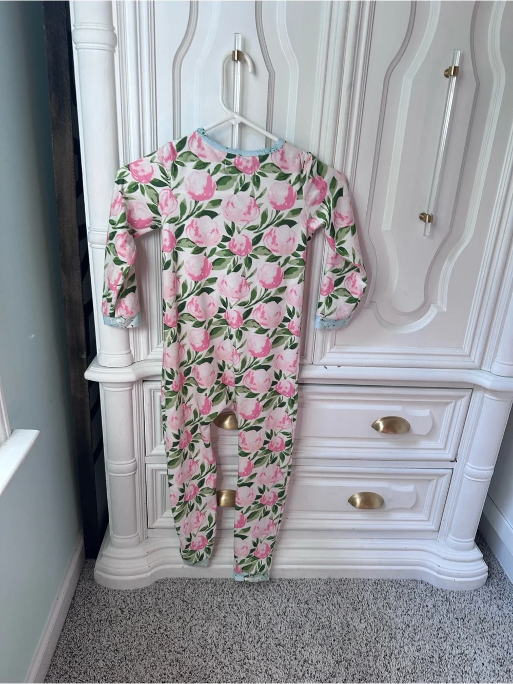 SweetHoney Pink Floral Ruffle Trim Pajama Layette Size 8